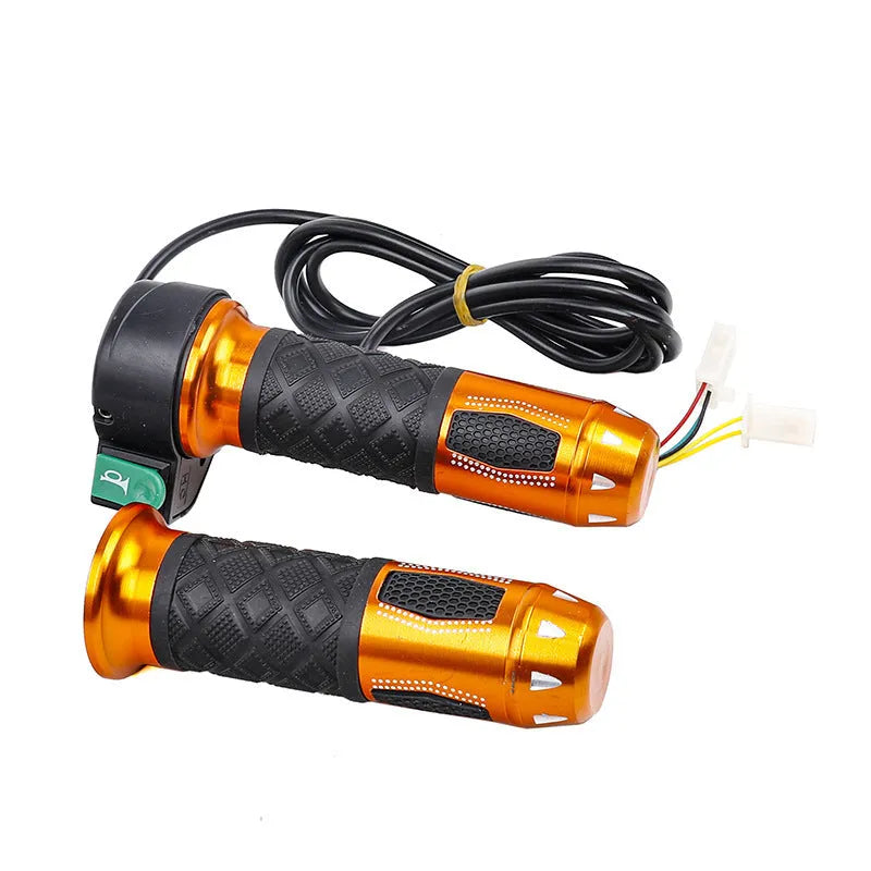 Plastic three-speed rotating handle for modifying a three-wheel electric car's accelerator, shown in a choice of colours.