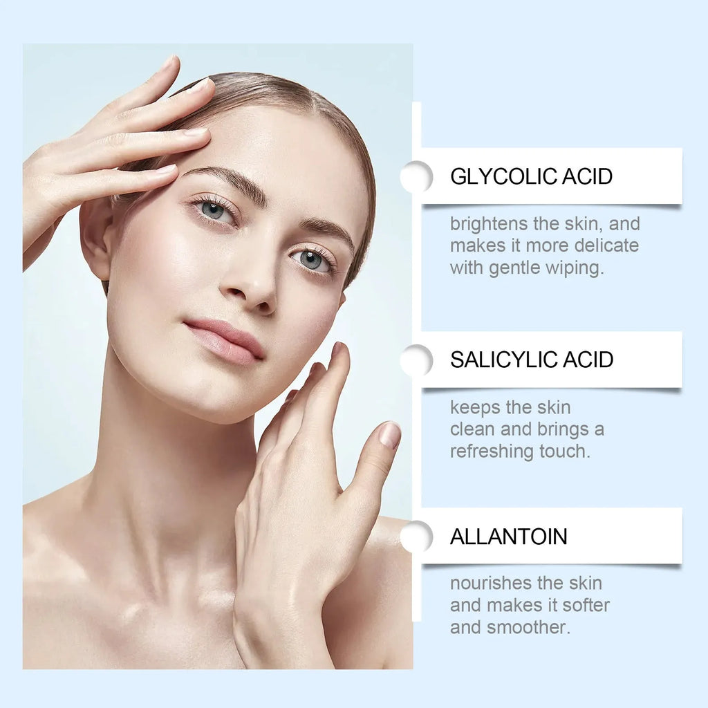 Glycolic acid cutin cotton cloth pads with mild formula containing multiple skincare ingredients