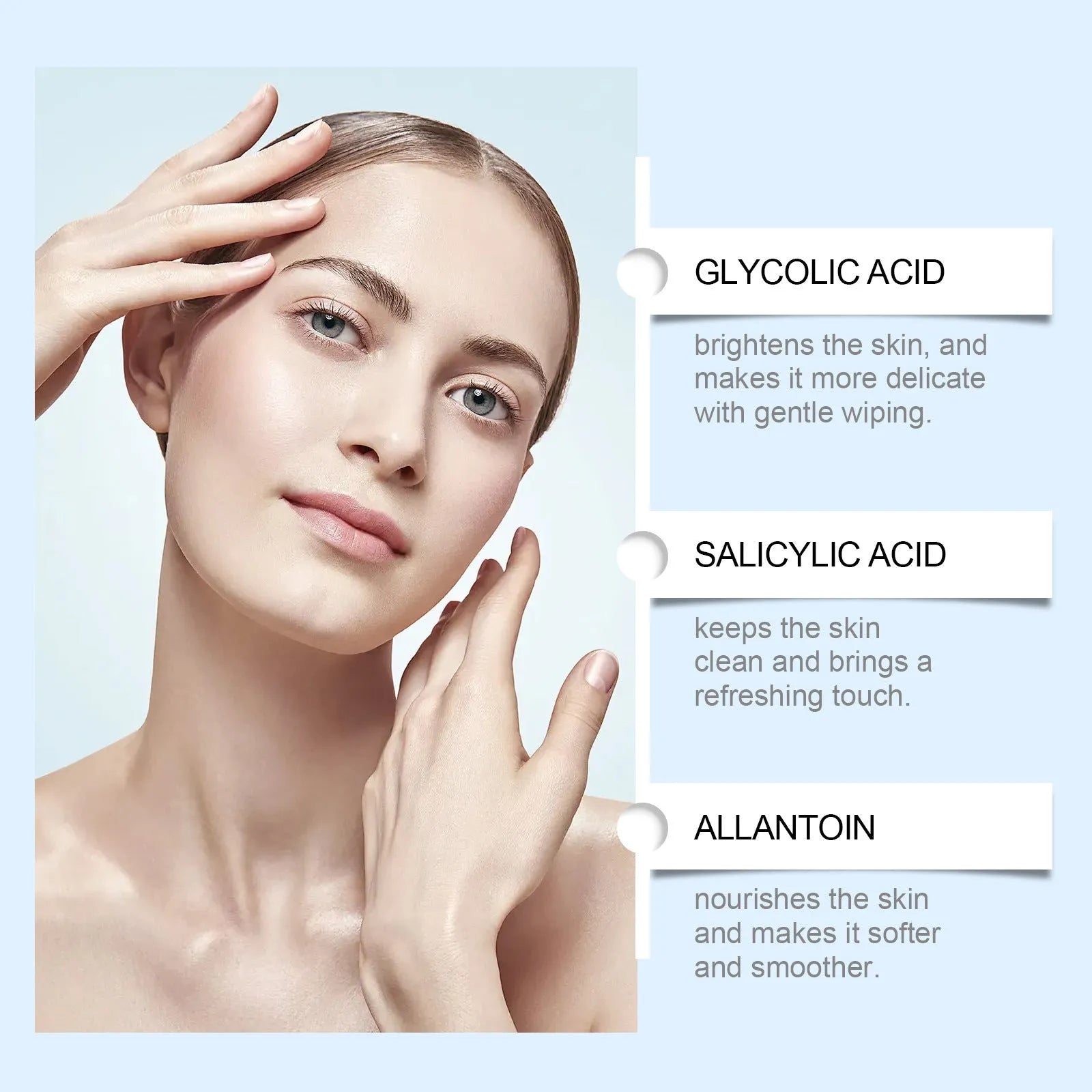 Glycolic acid cutin cotton cloth pads with mild formula containing multiple skincare ingredients