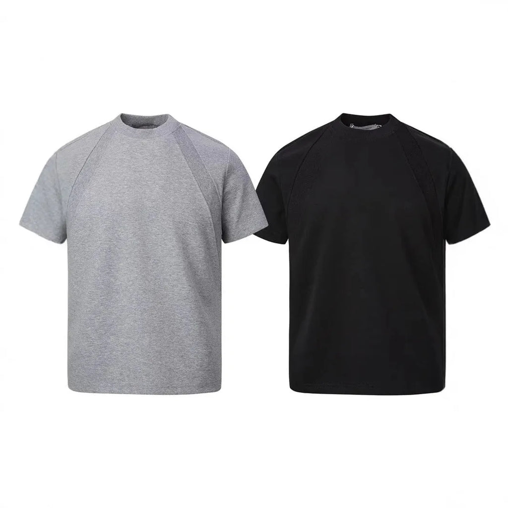 Air layer stitching short sleeve loose top in black on a hanger