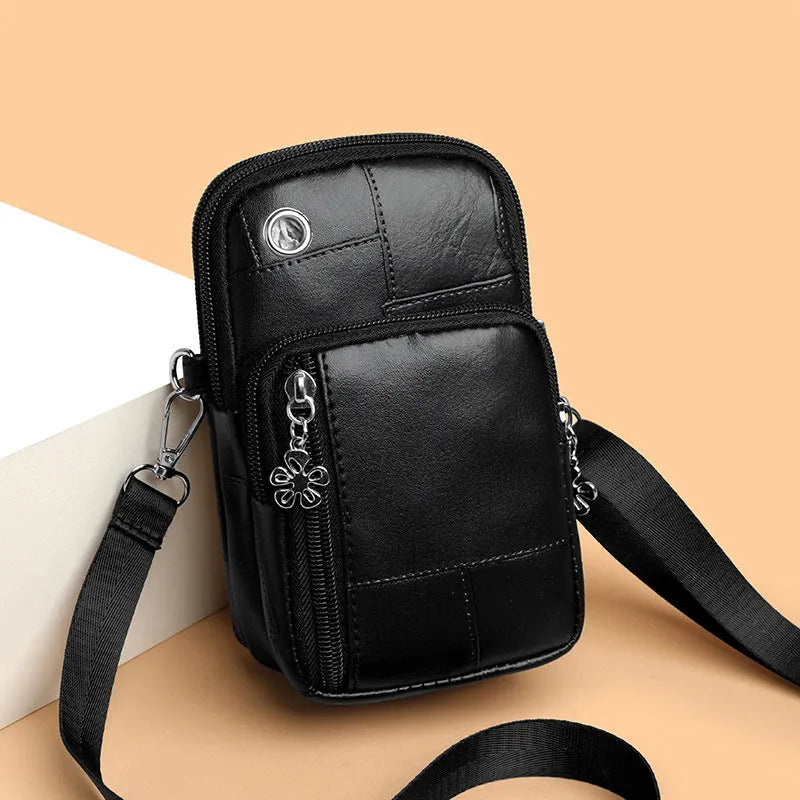 Vertical square PU mobile phone bag in multiple colour options showing sandwich pocket design
