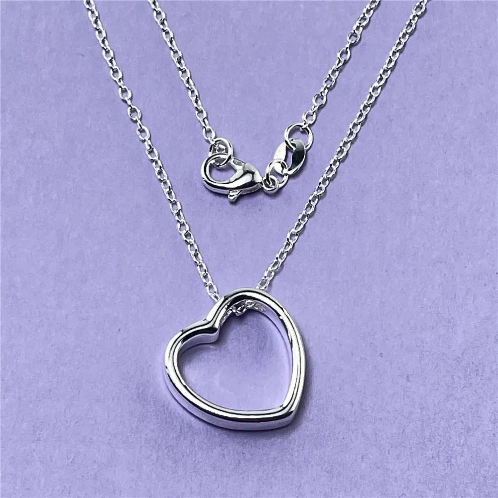 Silver heart pendant necklace for women pure copper plated thick silver 45.5cm chain