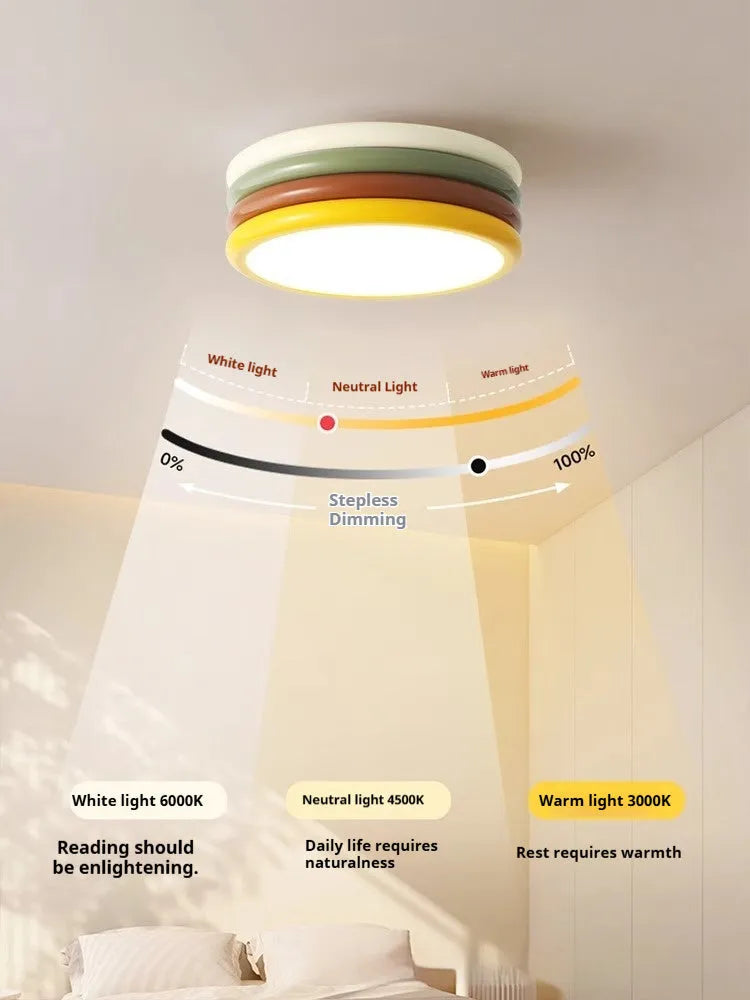 Nordic cream style eye protection ceiling lamp with three-color light and dimmable smart control