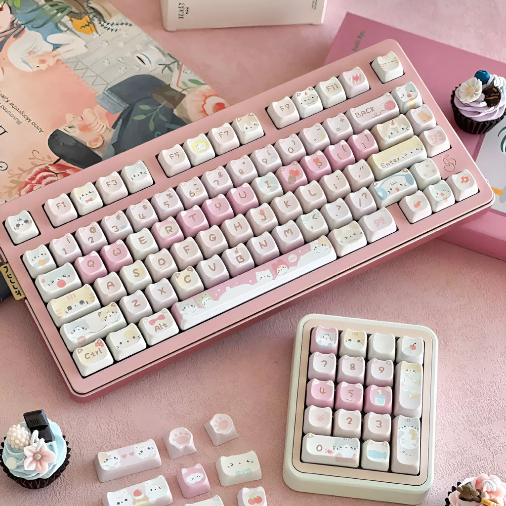 Meow Meow Team Height 141 keycap set with colourful five-sided sublimation printing on plastic keycaps