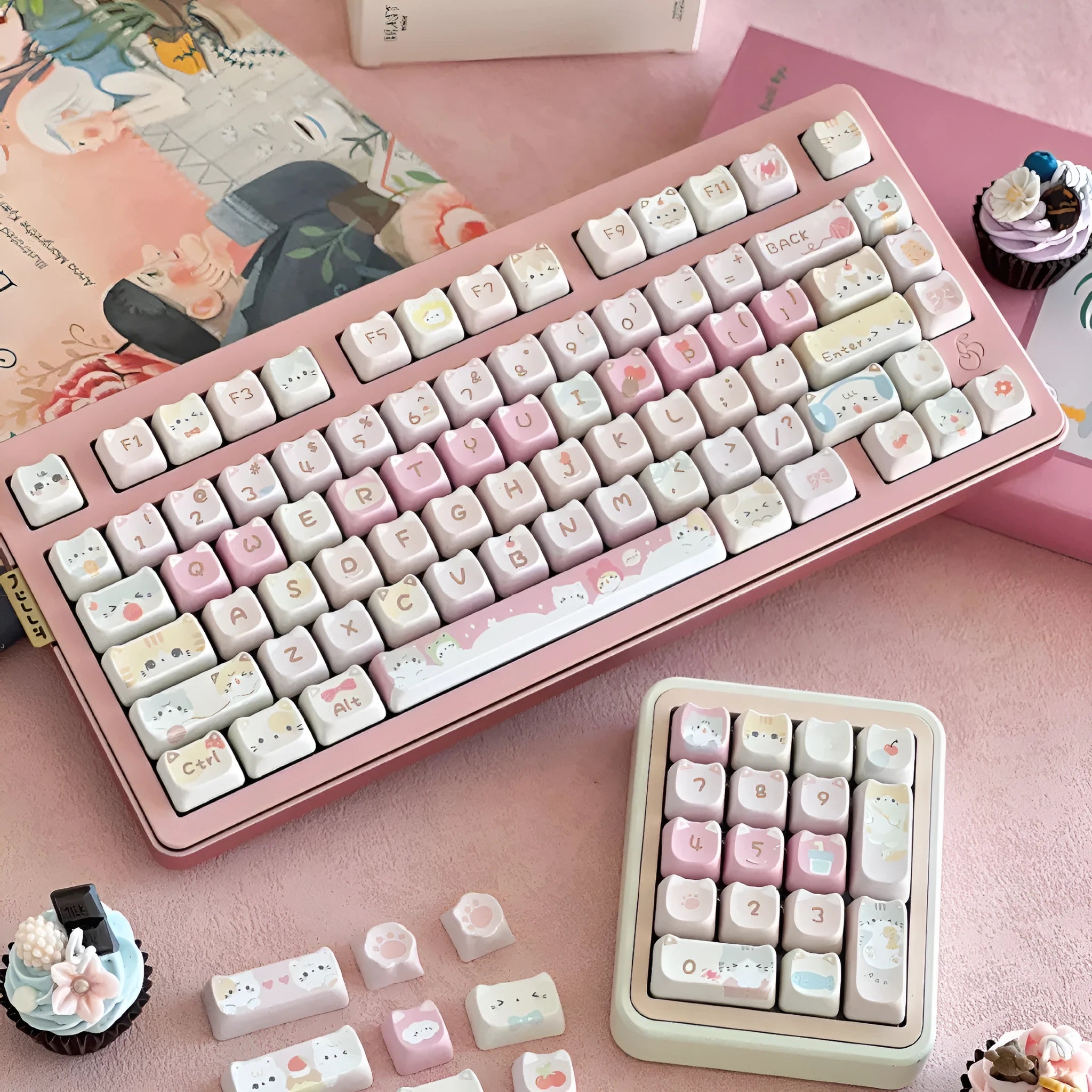 Meow Meow Team Height 141 keycap set with colourful five-sided sublimation printing on plastic keycaps