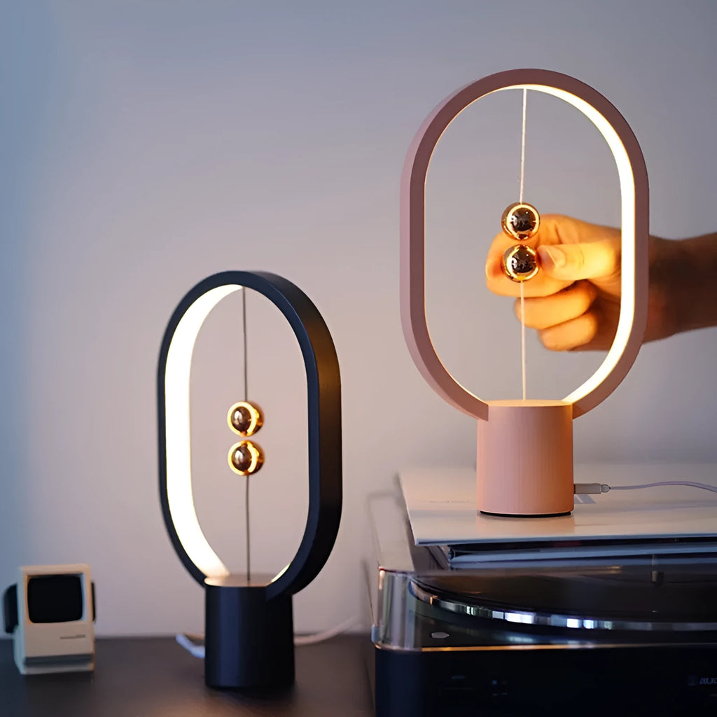 Mini magnetic floating switch LED table lamp with plastic shade, USB or rechargeable power, 55x140x250mm or 68x177x353mm
