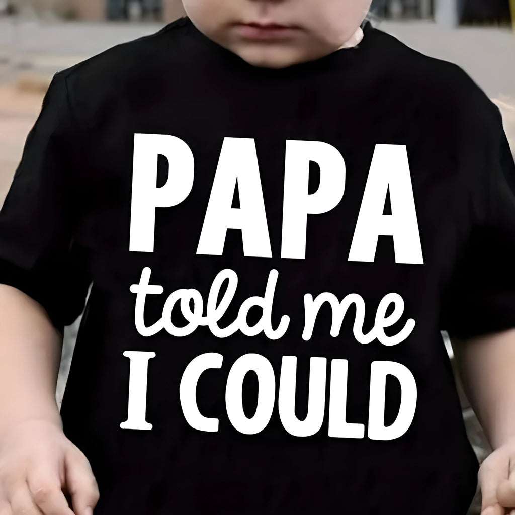 Black pure cotton short sleeve boys T-shirt from Dad Told Me I Could Print range on white background