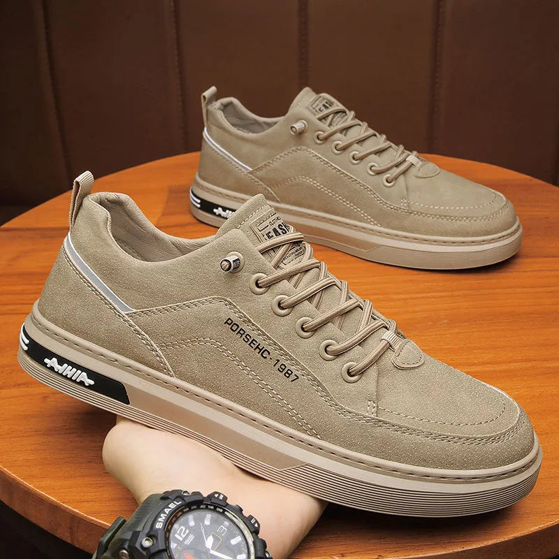 Men's khaki casual shoes with non-slip rubber soles and microfiber lining for construction work