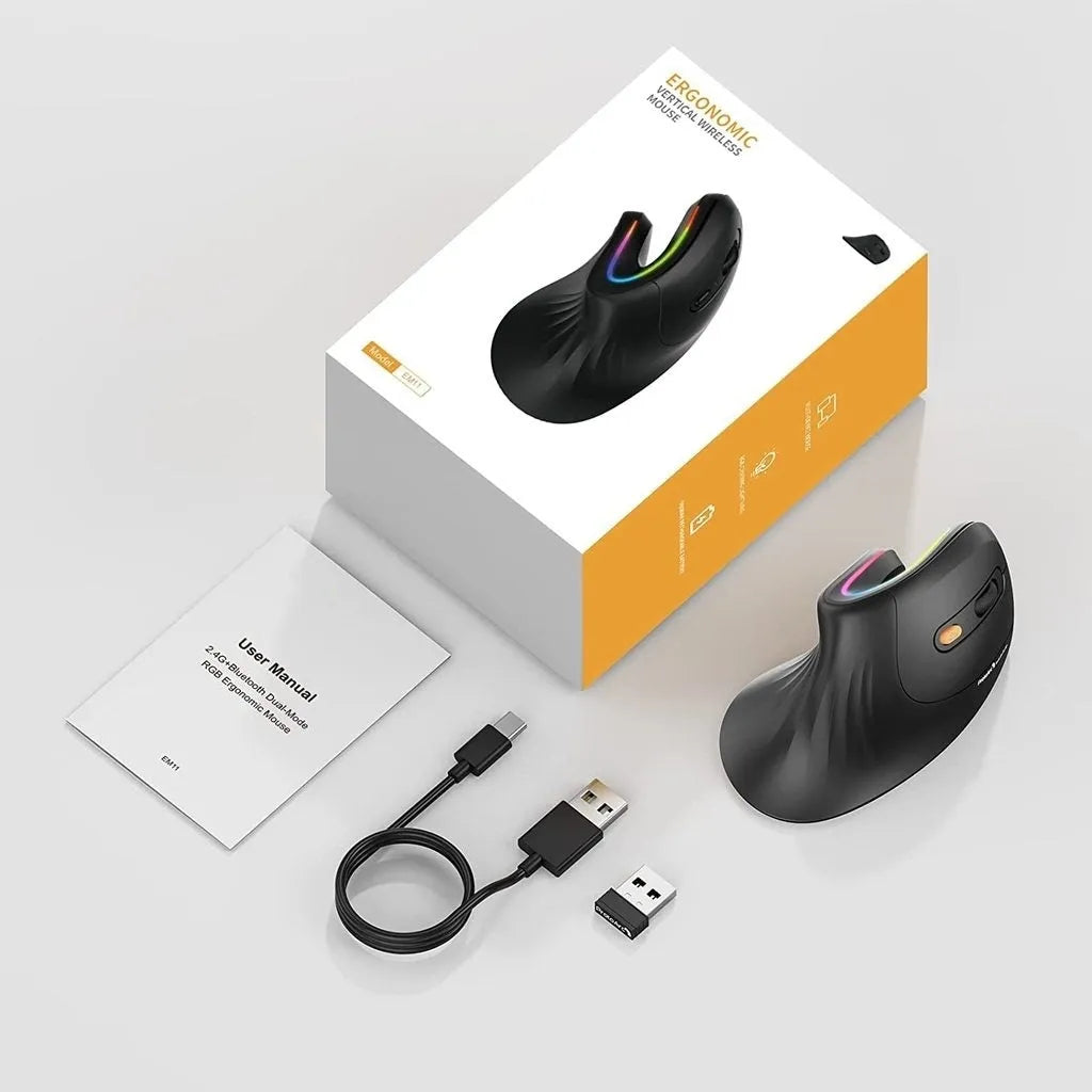 seenDa black vertical Bluetooth mouse with RGB lighting and dual-mode connectivity