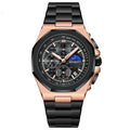 Men's quartz watch with mineral glass mirror, 12mm thickness, stainless steel buckle, and waterproof multi-function display