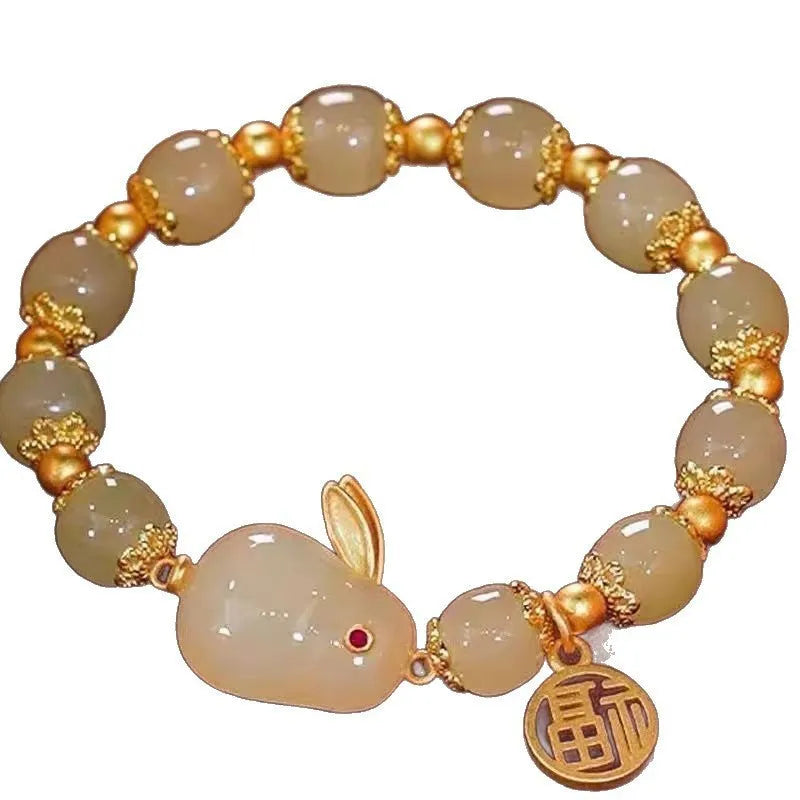 Handmade peace buckle bracelet with rabbit charm in glass and coloured glaze