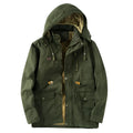 Men's mid-length military jacket, cotton-rich, stand-up collar, green, sizes M-5XL