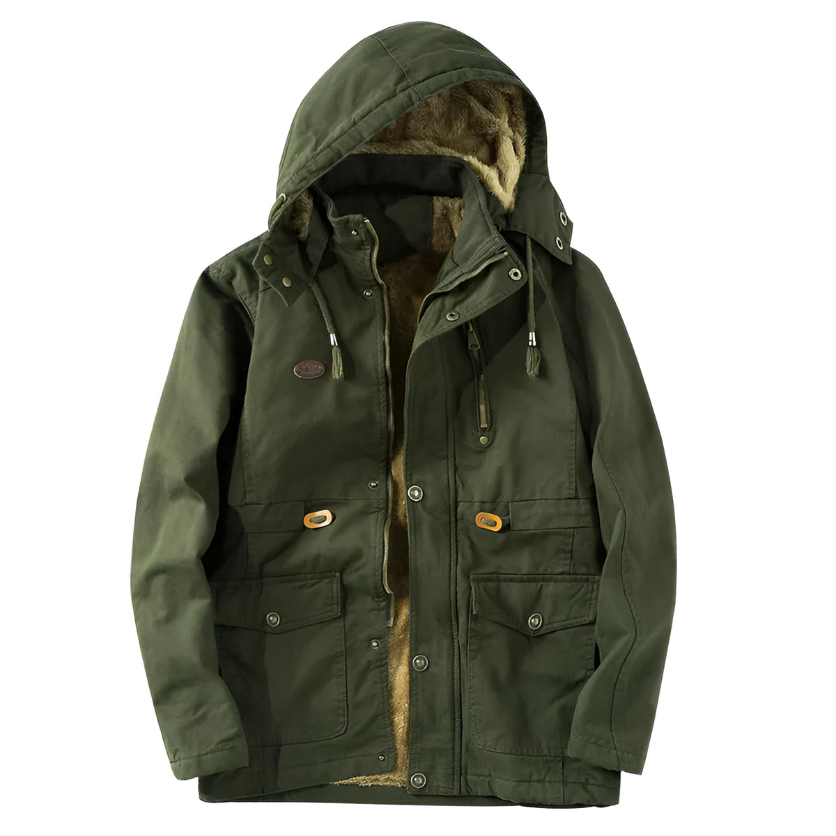Men's mid-length military jacket, cotton-rich, stand-up collar, green, sizes M-5XL