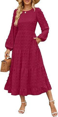 Women's long sleeve casual dress with ruffle sleeves and high waist in beige colour