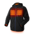 Black men's USB winter waterproof thermal coat with windproof long sleeves and zipper pocket