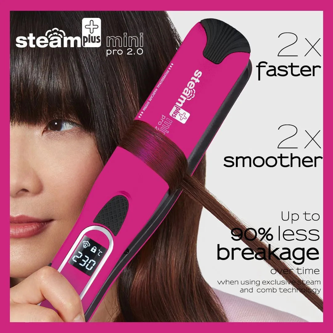 Mini steam spray hair straightener with curling function in champagne, purple or rose red colour