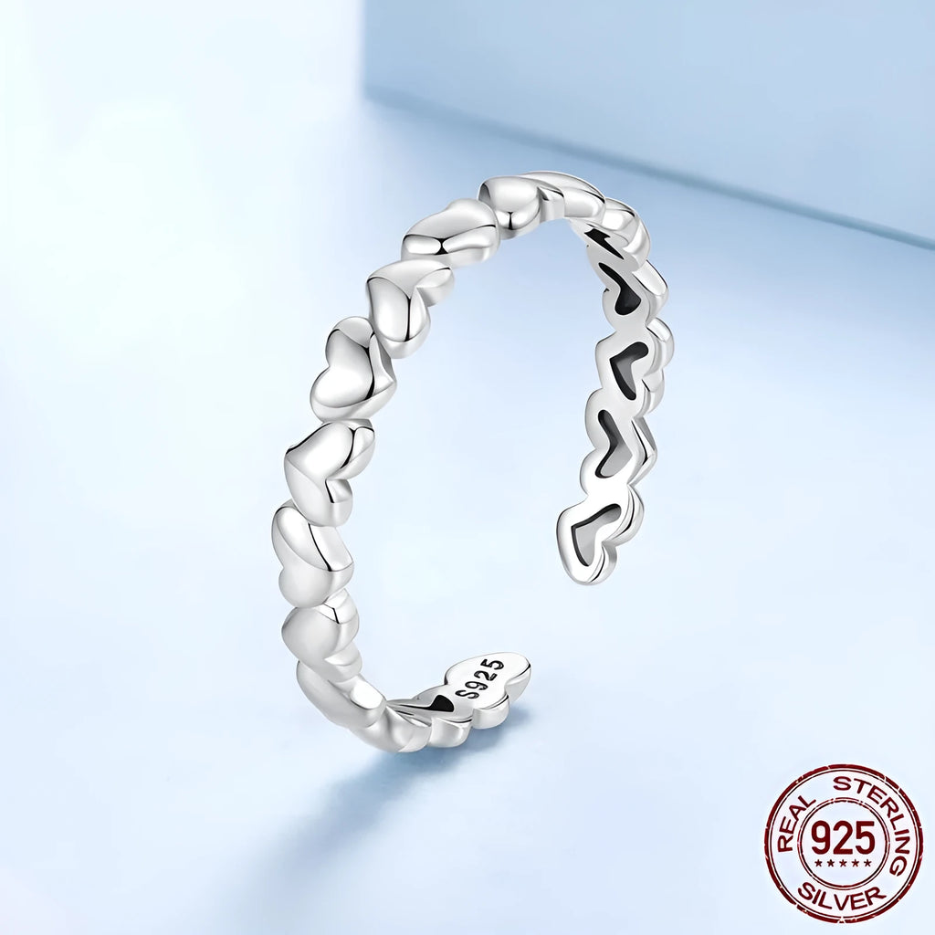 925 sterling silver open ring with loving heart motif in colour BSR655 E, old processing finish
