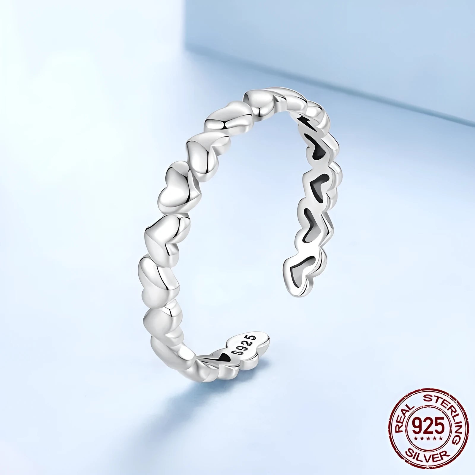 925 sterling silver open ring with loving heart motif in colour BSR655 E, old processing finish