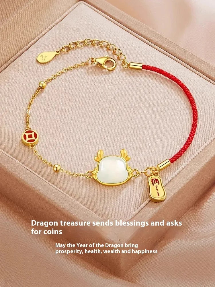 Women's silver-plated Dragon Zodiac bracelet with New Chinese style design and electroplated finish