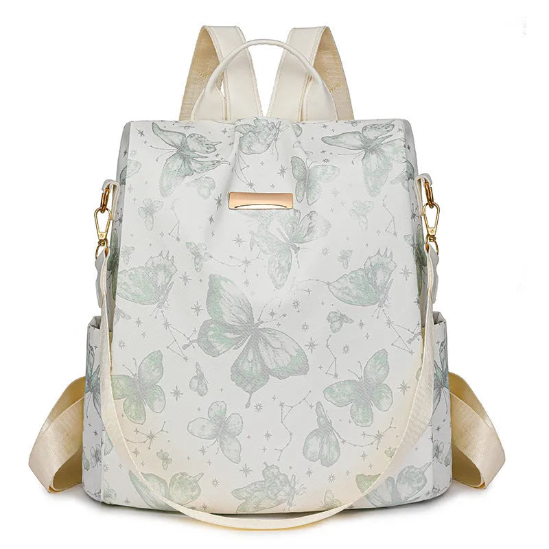 Butterfly printed PU leather backpack with physiological curve backplate in multiple colour options