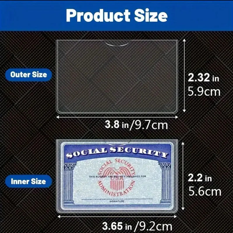 Transparent PVC social security card holder with waterproof protection measuring 9.7cm by 5.9cm