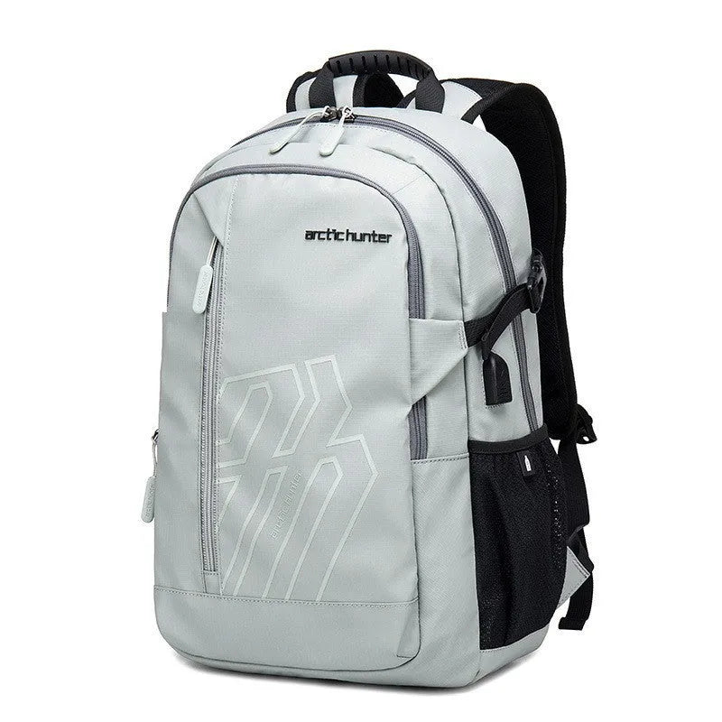 18-inch plaid pattern computer backpack with curved shoulder strap in blue, black, grey, or orange
