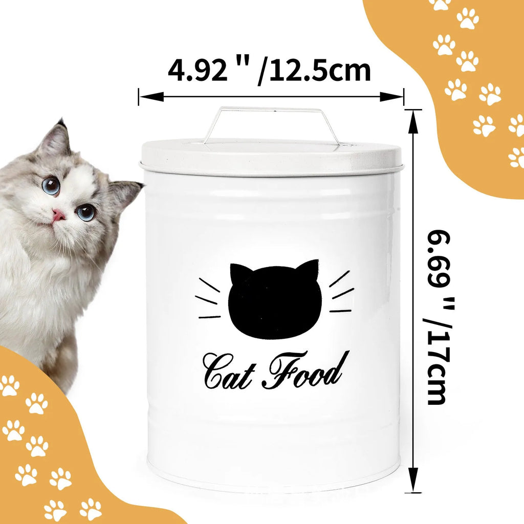 Black and white round iron sheet storage can with moisture-proof lid for pantry organisation.