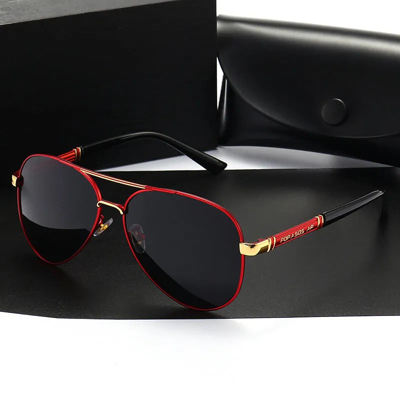Men's polarized UV400 sunglasses with metal full frame and TAC lenses in black, gold, or silver options