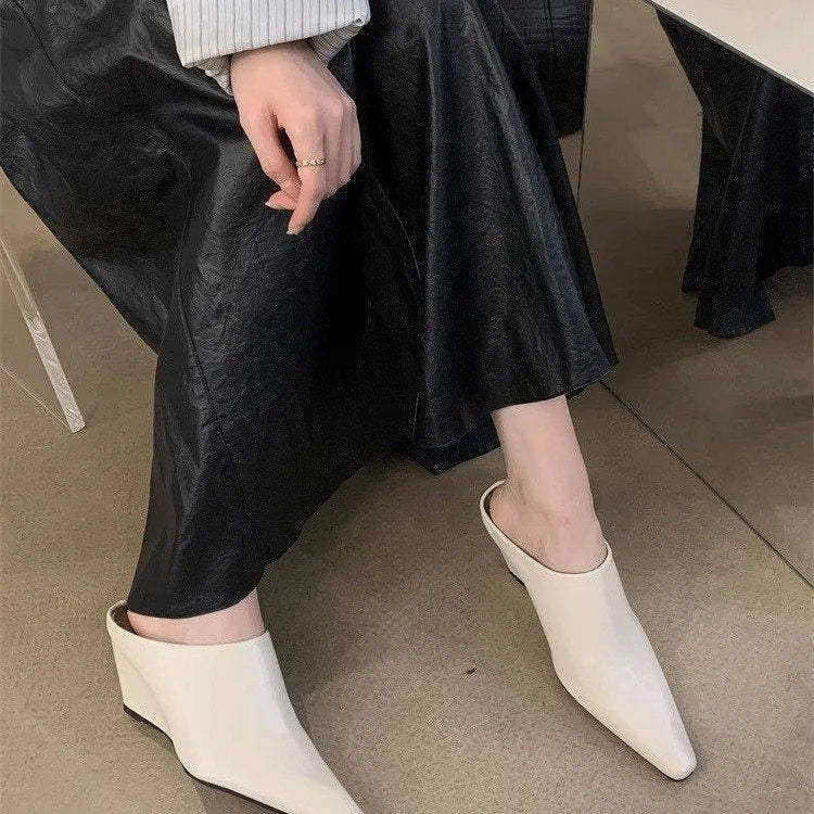 Women's wind wedge closed toe half slippers in three colour options showing front coverage with open heel design