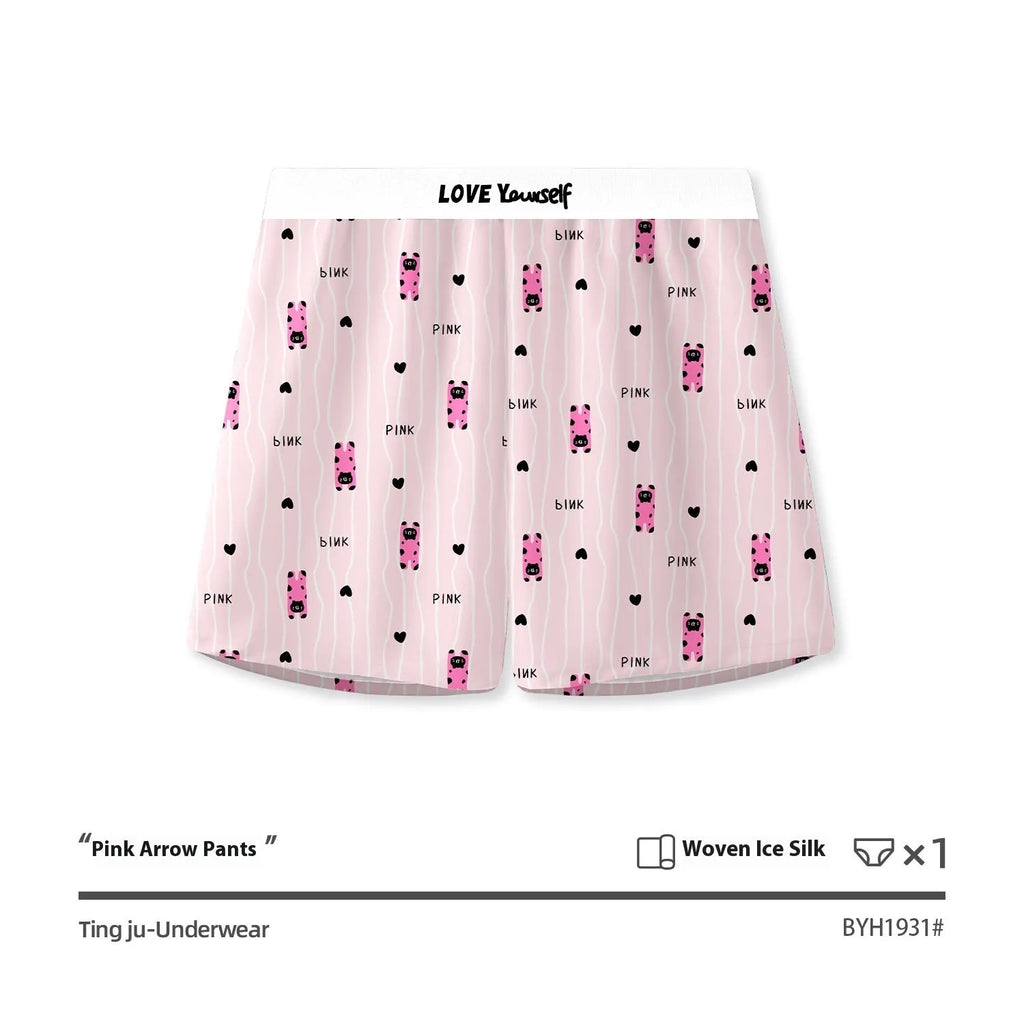 Men's leopard print loose woven boxer briefs in ice silk polyester fabric