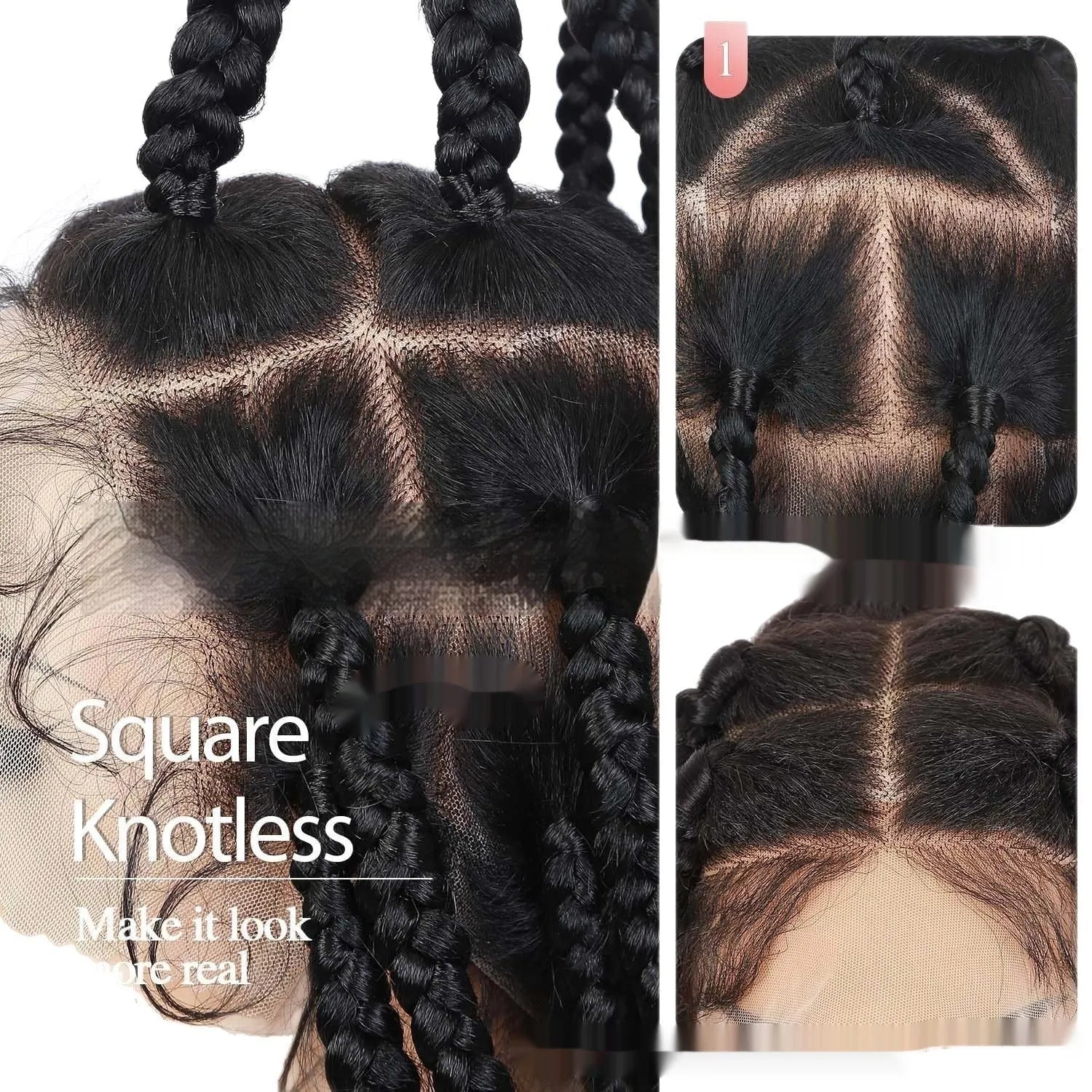 Hand-woven full lace synthetic fiber three-strand braid wig cap, 36 inch length, colour 1B natural black