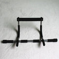 Black steel pipe indoor pull-up bar mounted on door frame for single and double poles exercises