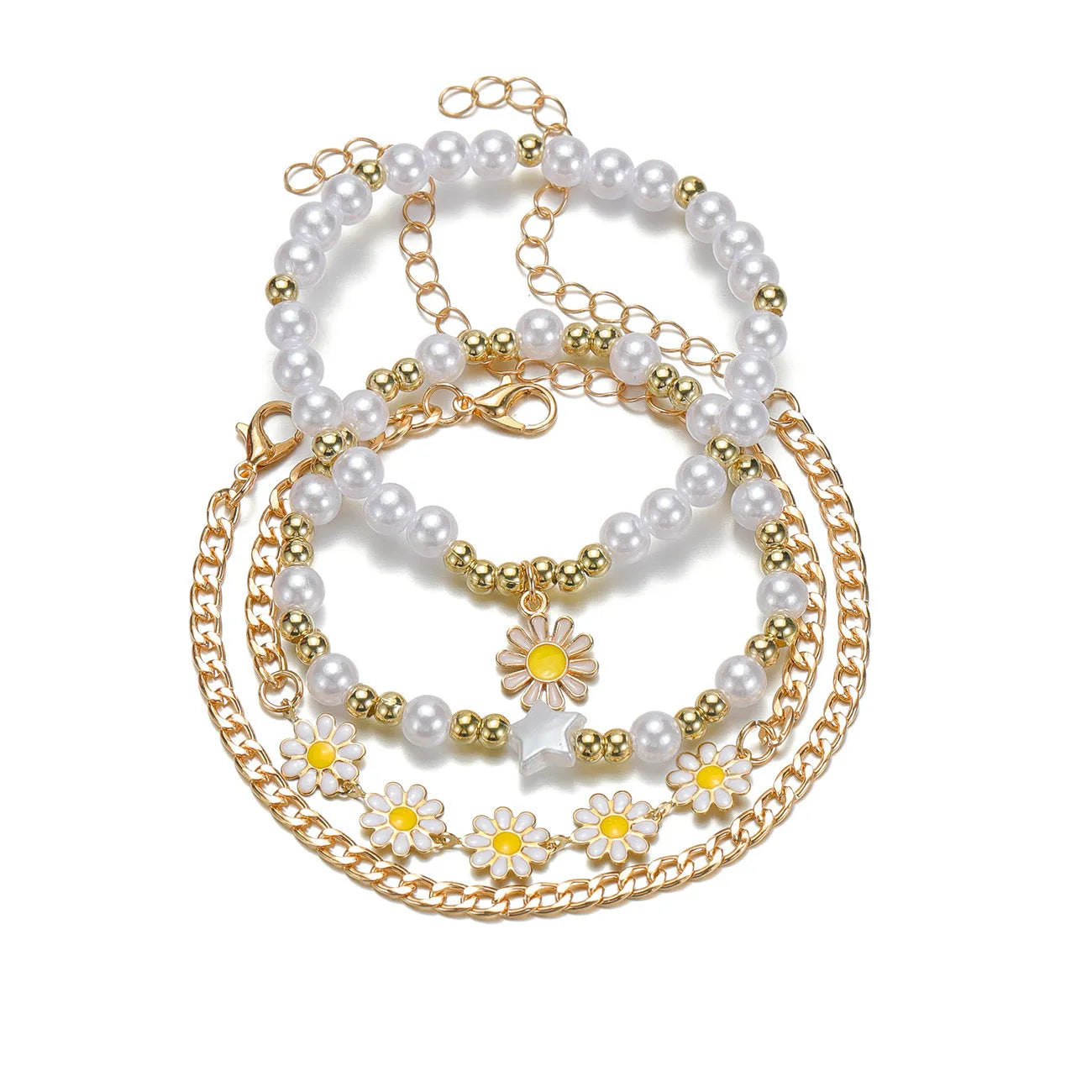Four mixed material alloy bracelets with Little Daisy geometric charm in XY-4325 colour