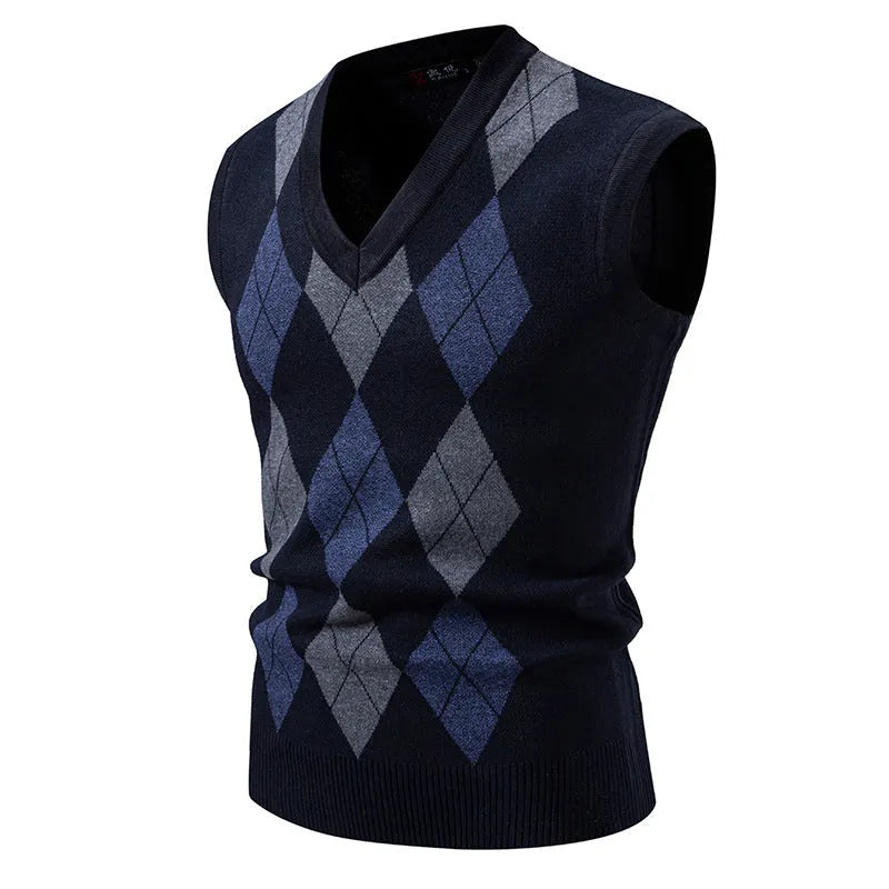 Men's loose fit plaid pullover sweater in grey, modal spandex blend, casual leisure wear