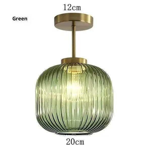 Vintage stripe glass ceiling lamp in cognac colour for living room or restaurant