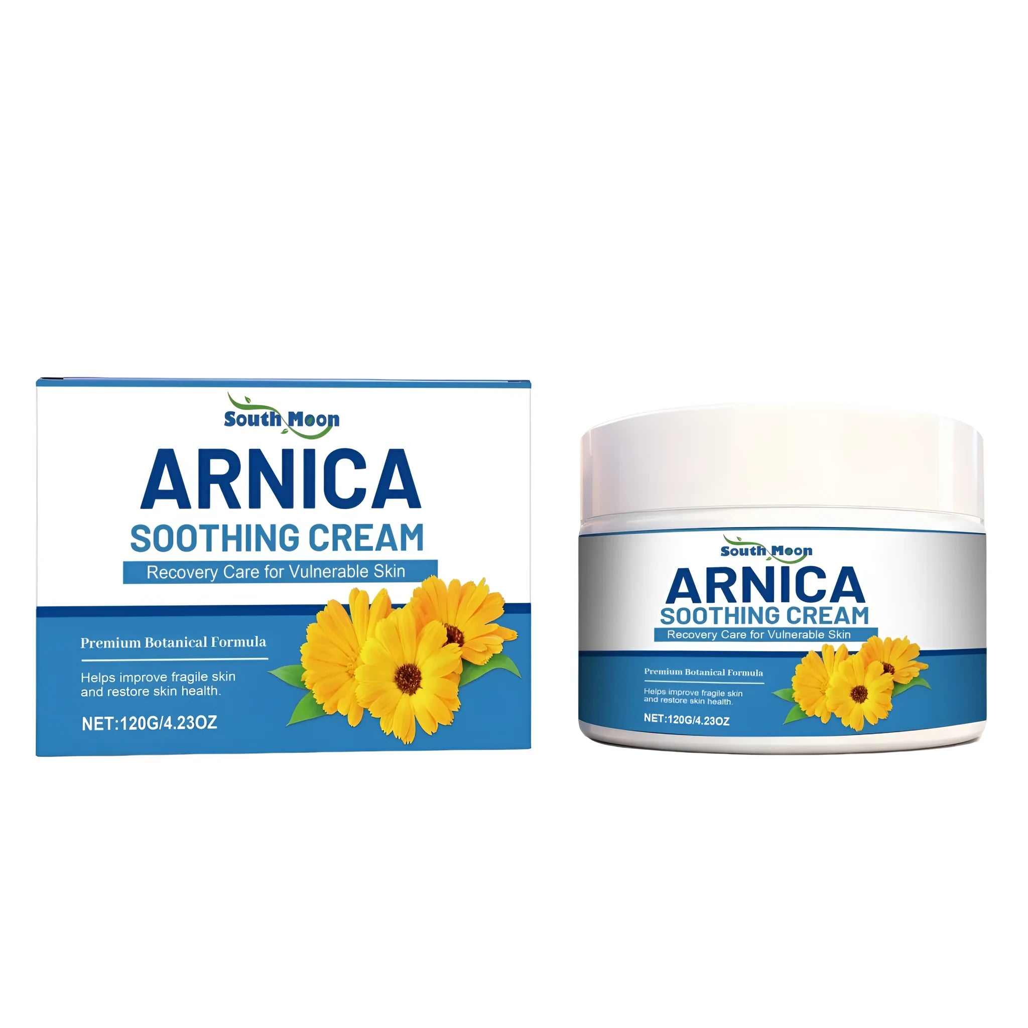 120g tub of Arnica Soothing Cream with arnica, vitamins K C E and coconut oil ingredients list visible
