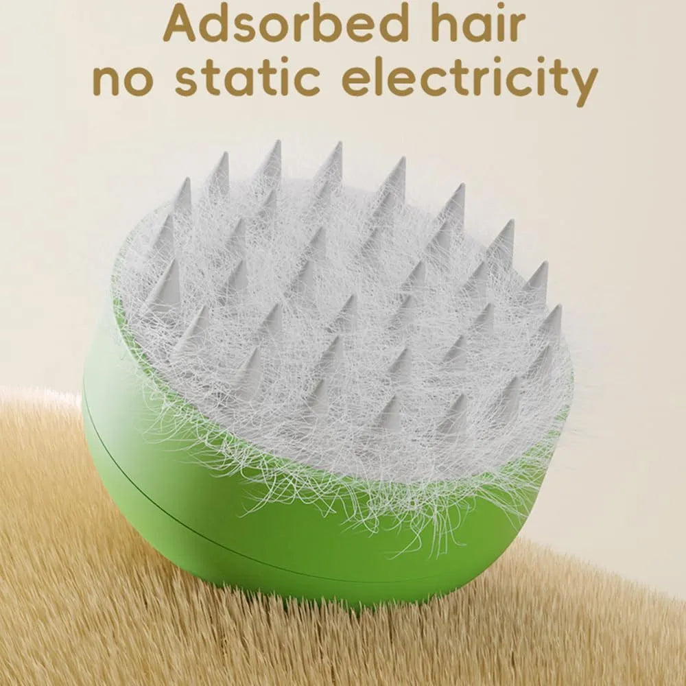 Green rechargeable steam brush for grooming cats and dogs with silicone bristles