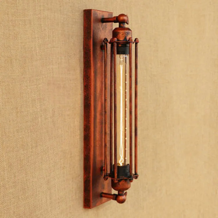Industrial-style retro flute wall lamp made of iron in black, bronze, rust, or silver finish.