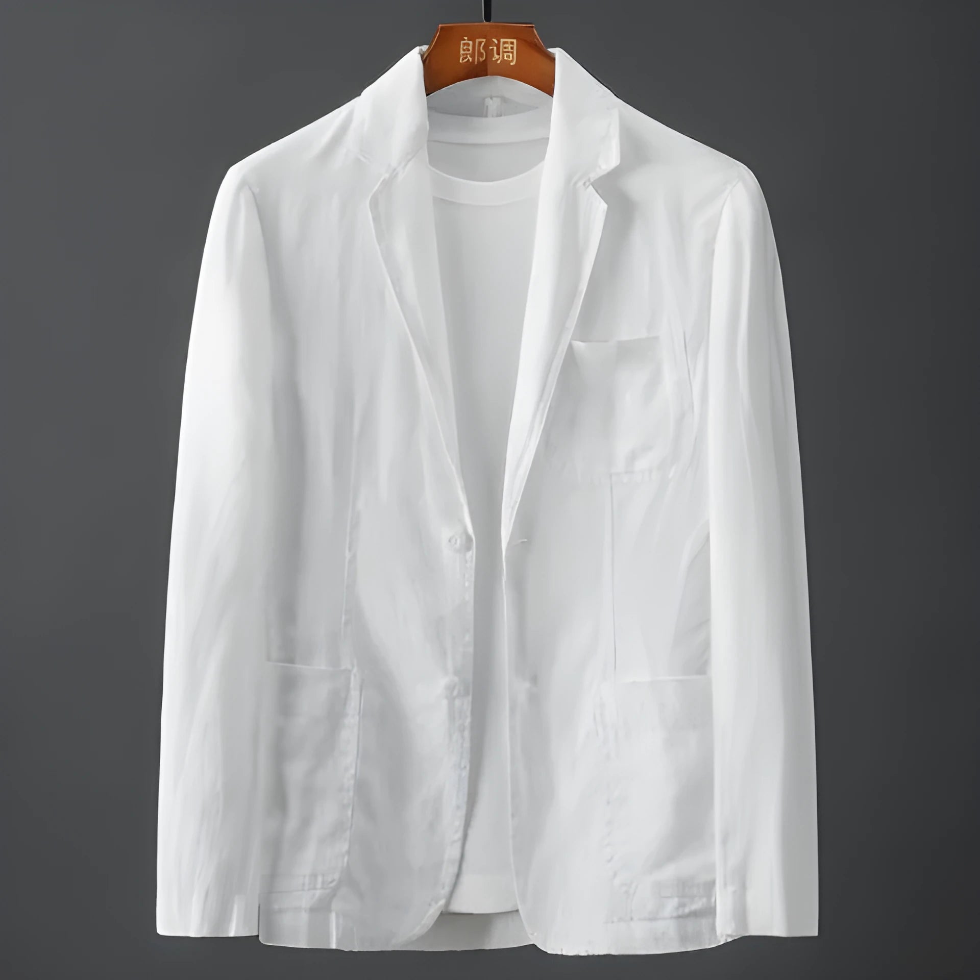 Men's slim fit linen suit jacket in chlorine fibre fabric with nine-point sleeves