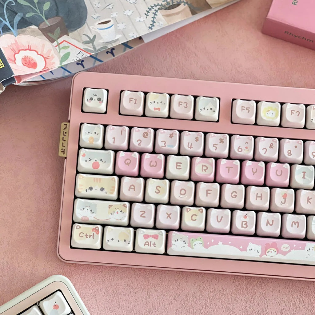 Meow Meow Team Height 141 keycap set with colourful five-sided sublimation printing on plastic keycaps