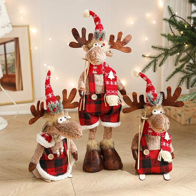 Cartoon plush elk decoration in gray colour with retractable design for Christmas home decor made from cloth