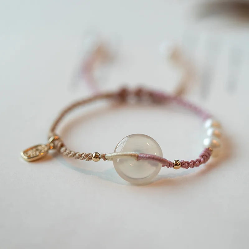 Women's vintage weave crystal bracelet with flower-shaped beads and ethnic styling