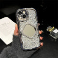 Cream shell high flash epoxy phone case with heart shape mirror in Silver for Apple iPhone