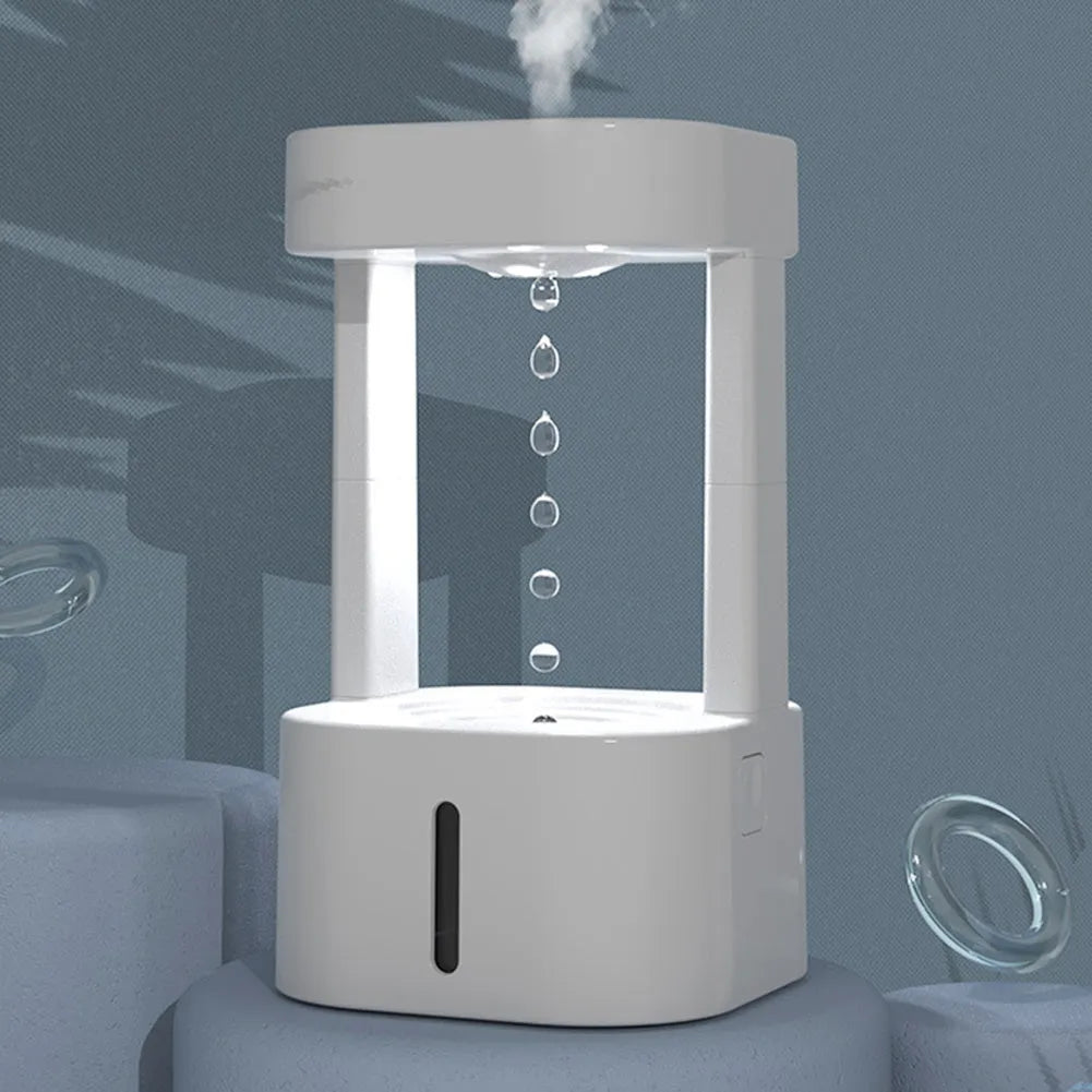 Mini humidifier with anti-gravity water droplets and 580ml tank for bedroom office use