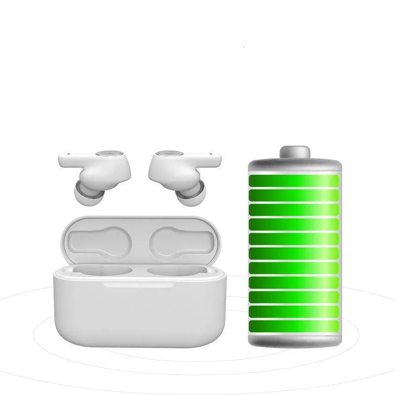 Pearl white and black true wireless Bluetooth sports headphones with in-ear design.