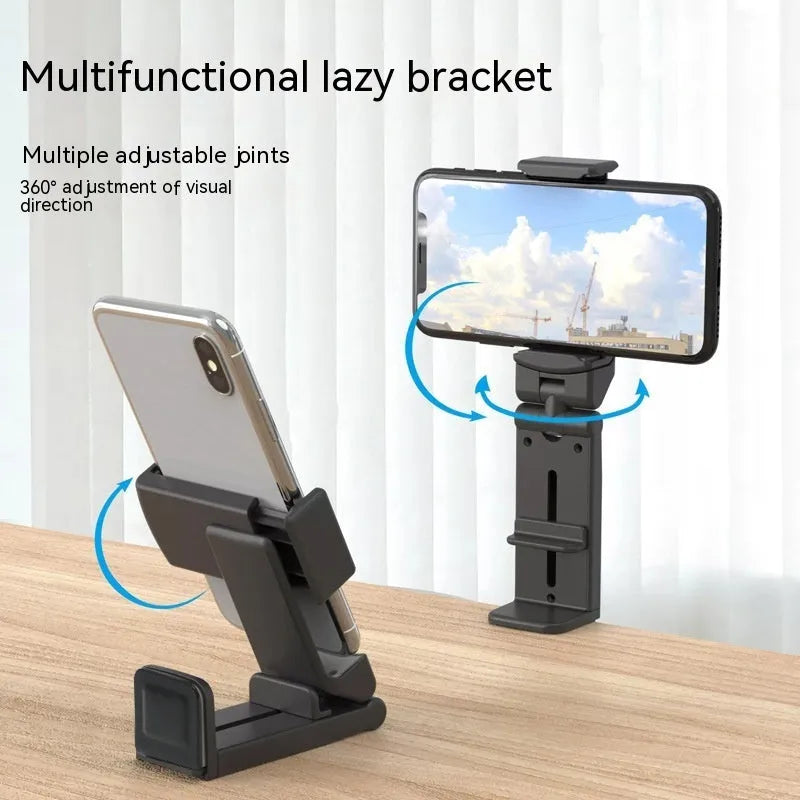 H22 Black 360-degree rotary collapsible desktop phone holder showing rotational mechanism