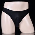 Men's ice silk underwear briefs in black, skin, white, purple, red or pink with open gun egg design