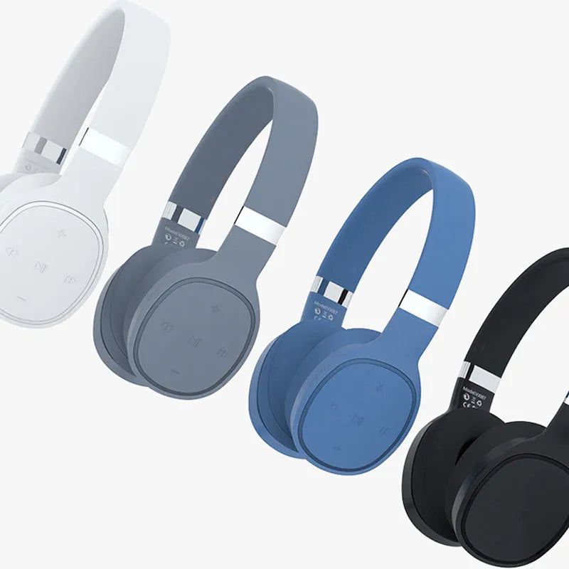 Folding wireless Bluetooth sports headset showing folded and extended positions