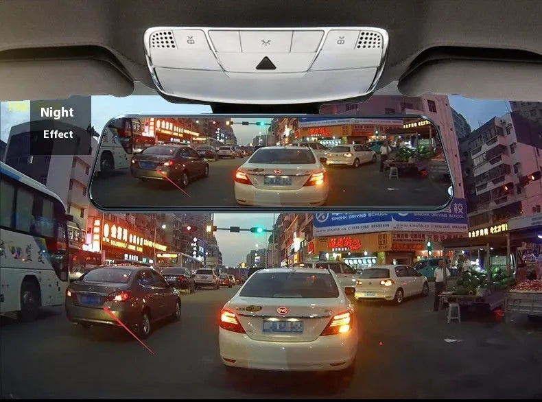 10-inch streaming media rearview mirror tachograph with full screen touch and front rear dual lens night vision
