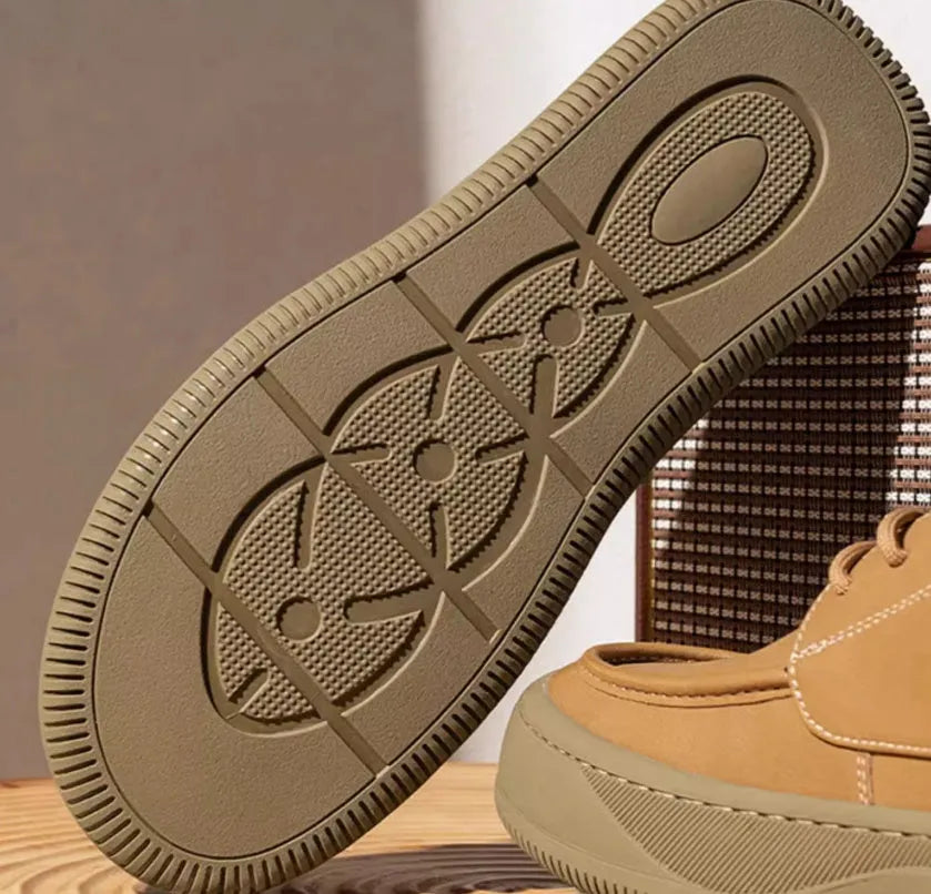 British retro brown leather casual shoes with stitching detail and rubber sole
